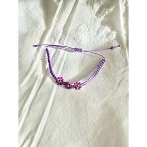 Purple flower friendship beaded bracelet